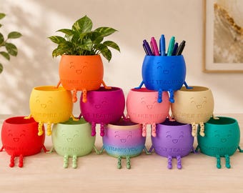 Personalised Teacher Happy Plant Pot or Pen Holder | 3D Printed Desk Decor Gift