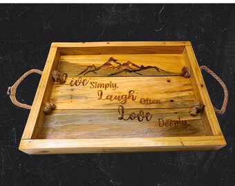 Rustic Wooden Serving Tray – Mountain Cabin Decor, Farmhouse Reclaimed Wood Tray