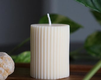 Handmade Ribbed Pillar Soy Candle | Minimalist Home Decor