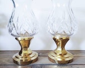Waterford Crystal Belmont Hurricane Lamps Brass Candleholders Vintage Candle Holder Vintage Lighting Vintage Gift for Her