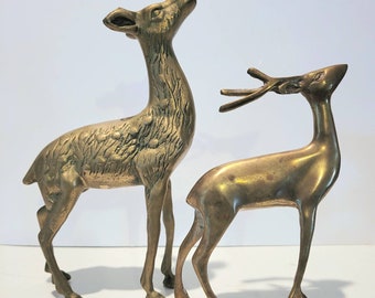 Vintage Brass Deer Set: Buck and Doe, Farmhouse Christmas Decor
