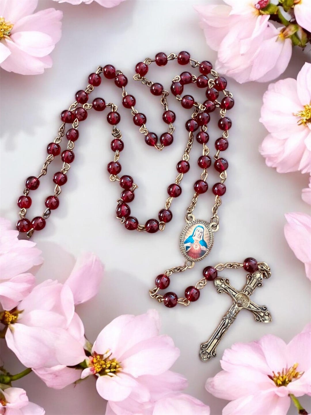Vintage Rosary Red Beaded Rosary: Heart of Mary Prayer Beads - Etsy