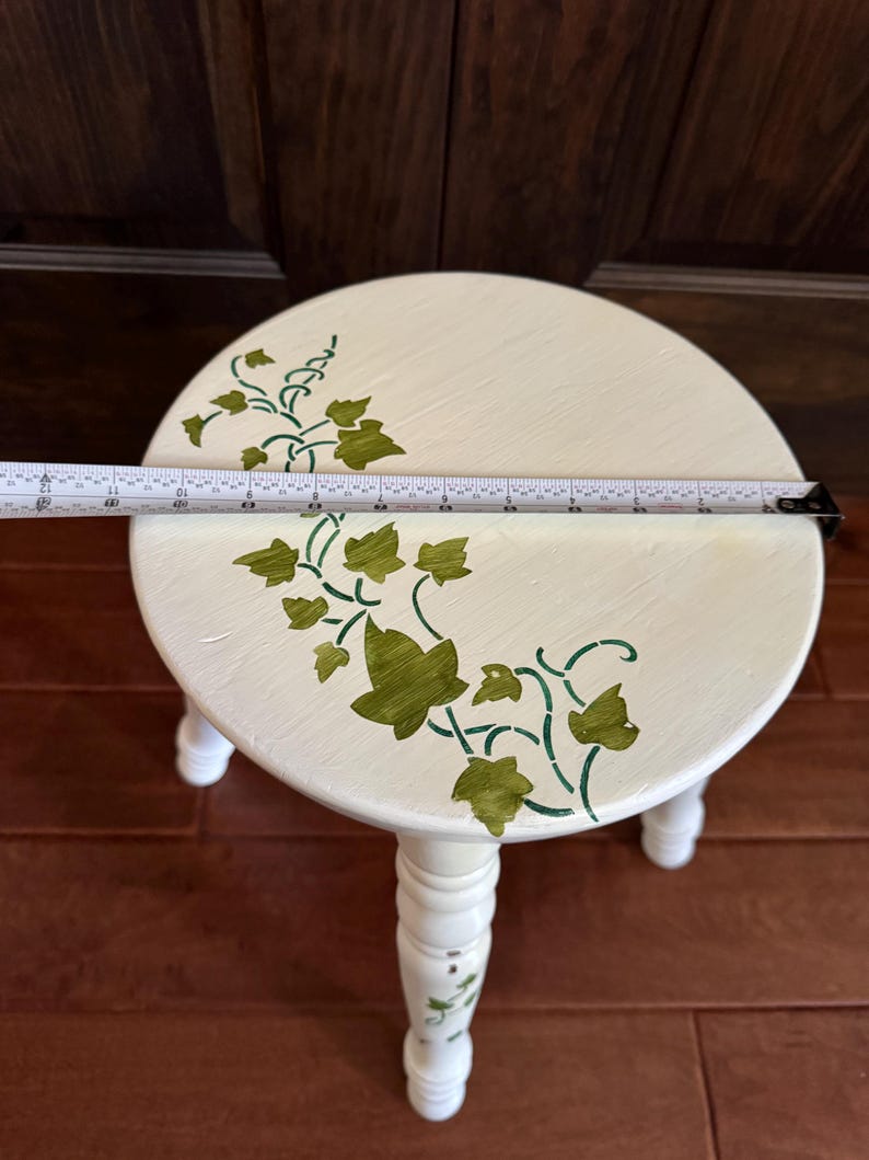 Hand-painted Vintage Wooden Stool Plant Stand – Farmhouse Decor Ivy ...