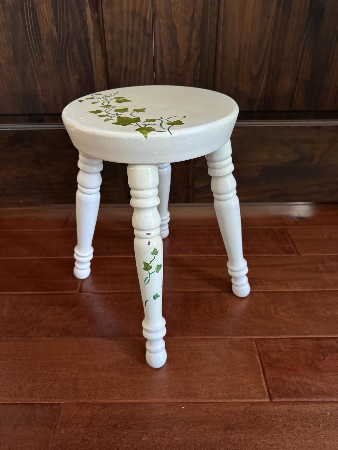 Hand-painted Vintage Wooden Stool Plant Stand – Farmhouse Decor Ivy ...