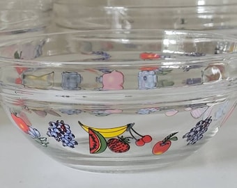 Vintage Glass Nesting Bowls: Fruit Design, Set of 5