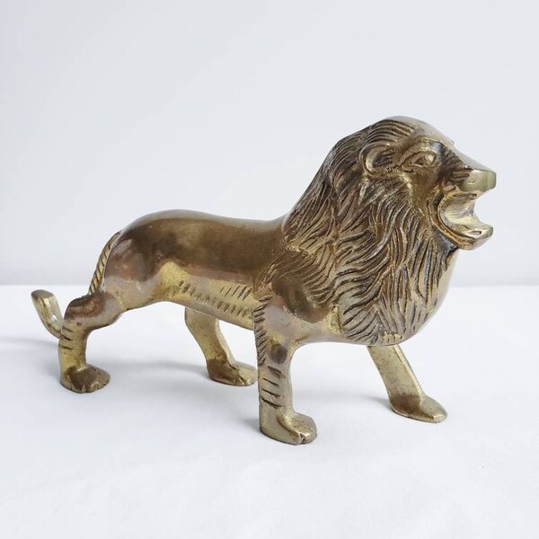 Brass Lion Brass Figurine Vintage Brass Brass Collectible Brass Home Decor Gift for Her Gift for Him Lion Figurine Brass Mancave Decor