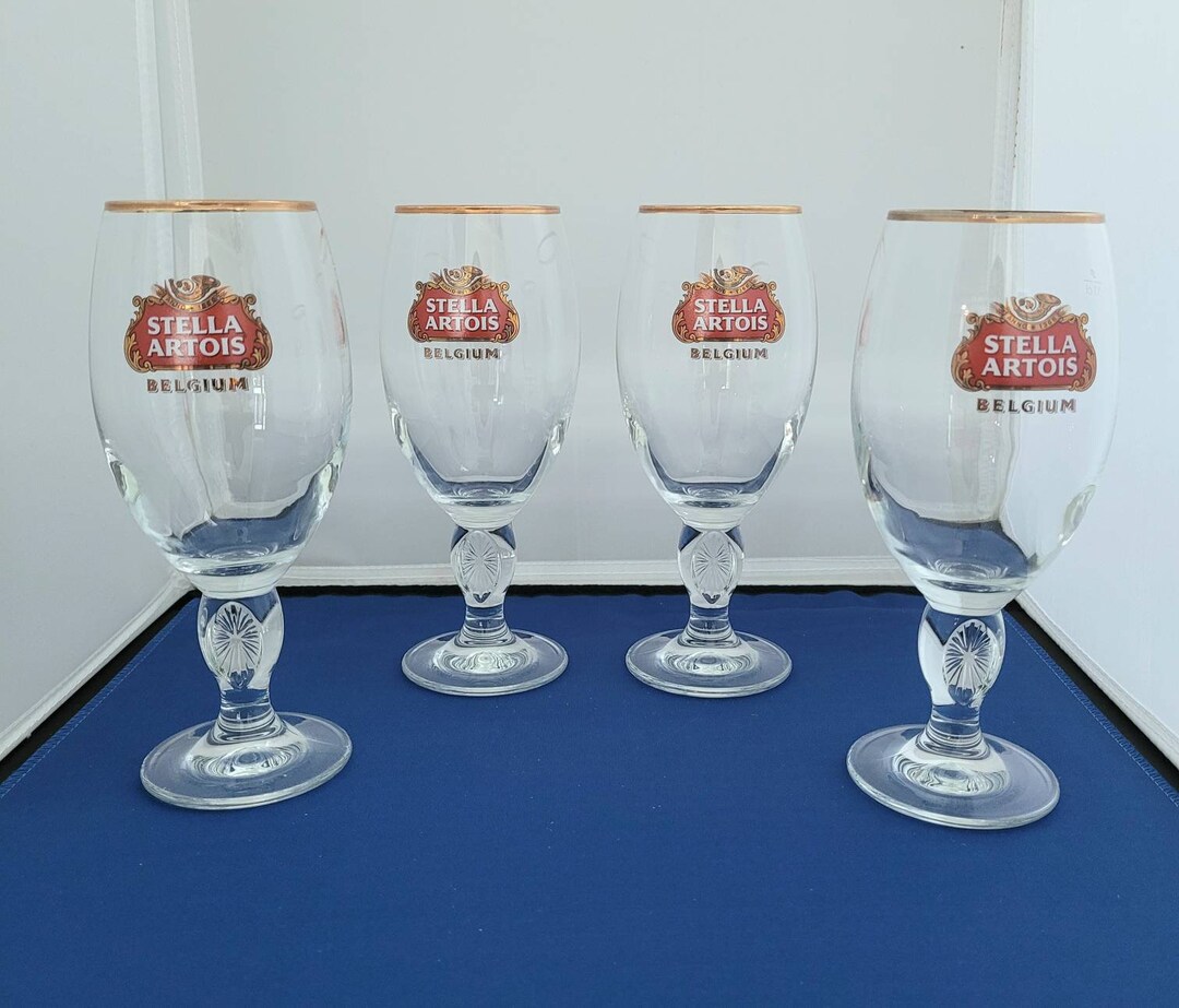 Stella Artois Glasses Set of 4 Gold Rimmed Beer Glasses Stella Etsy