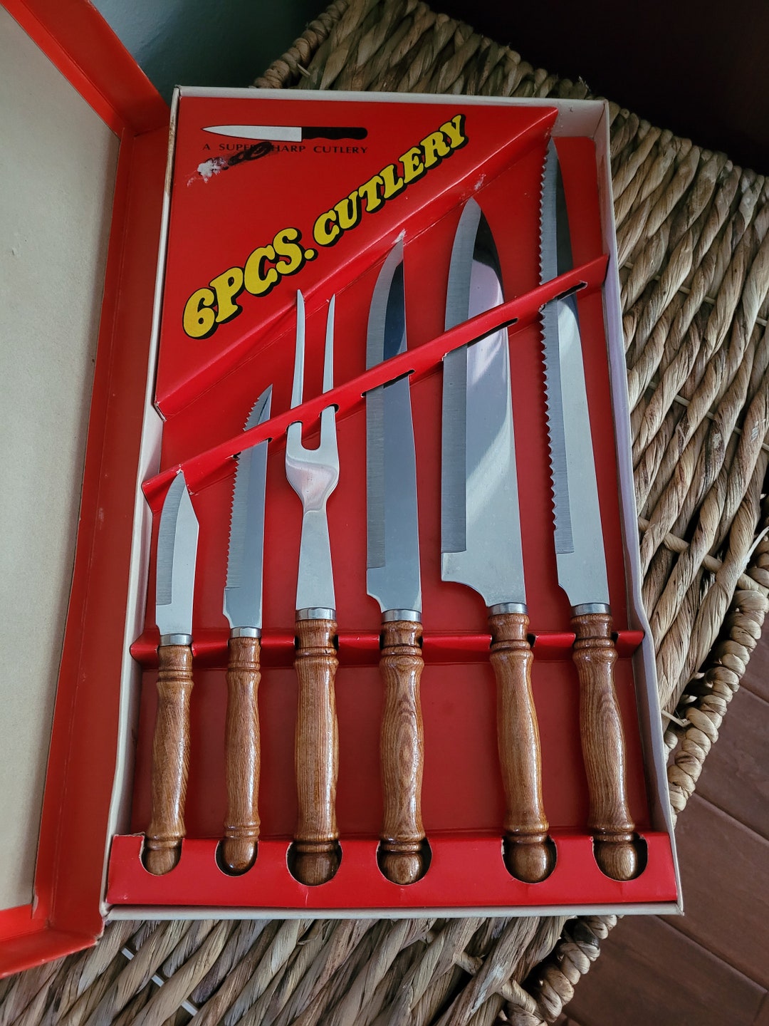 Vintage Carving Set Wood Handled Cutlery Carving Set Vintage Stainless Carving Set Vintage