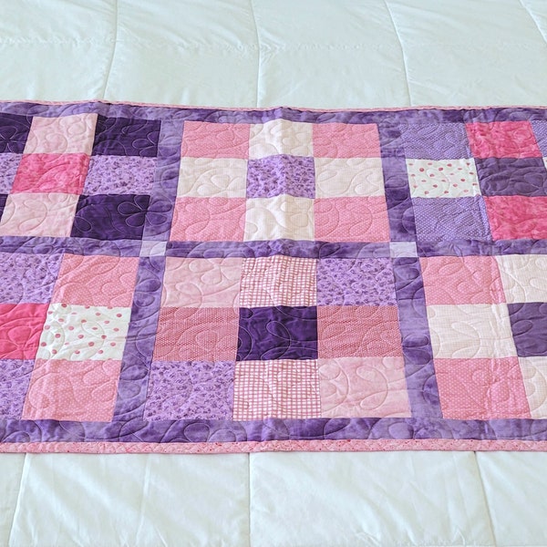 Handmade Quilt Lap Quilt Pink Lap Quilt Purple Lap Quilt Photo Prop Cottage Decor Child Quilt Child Lap Quilt