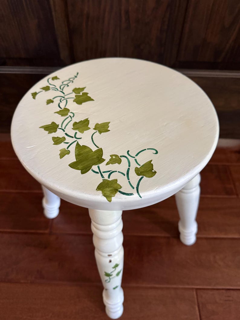Hand-painted Vintage Wooden Stool Plant Stand – Farmhouse Decor Ivy ...