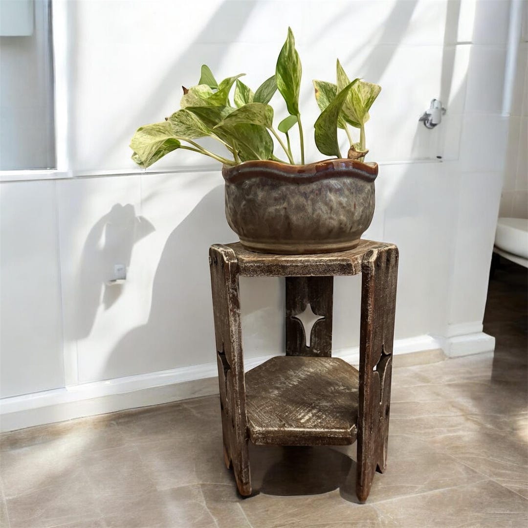Rustic Handmade Wooden Plant Stand: Farmhouse Decor Accent Table - Etsy