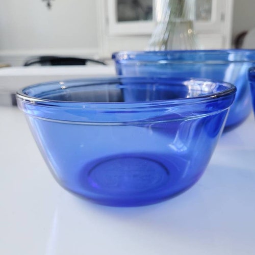 Vintage Anchor Hocking Cobalt Blue Mixing Bowls: 4 Glass Nesting