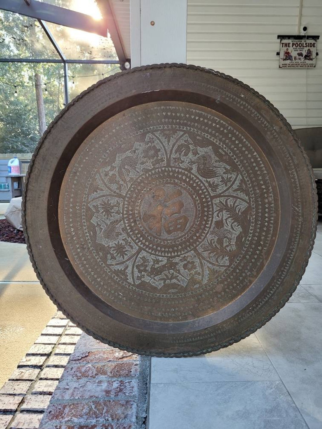 Large Brass Wall Tray Round Brass Wall Decor Chinese Brass Etsy