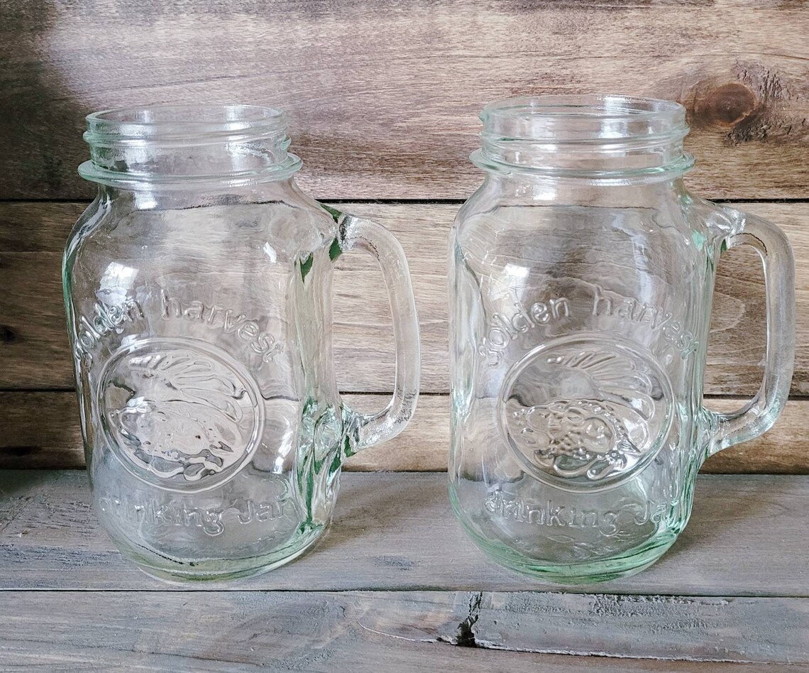 Golden Harvest Mason Drinking Jar Vintage Mason Jar Set of 2 Etsy