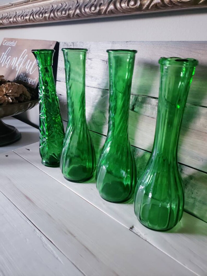 Vintage Bud Vases Wedding Vases Green Vases Green Bud Vase Etsy
