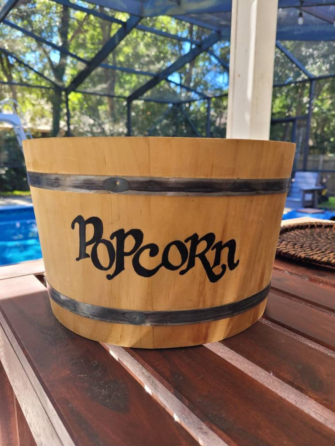 Rustic Barrel Wooden Barrel Popcorn Barrel Rustic Storage Etsy