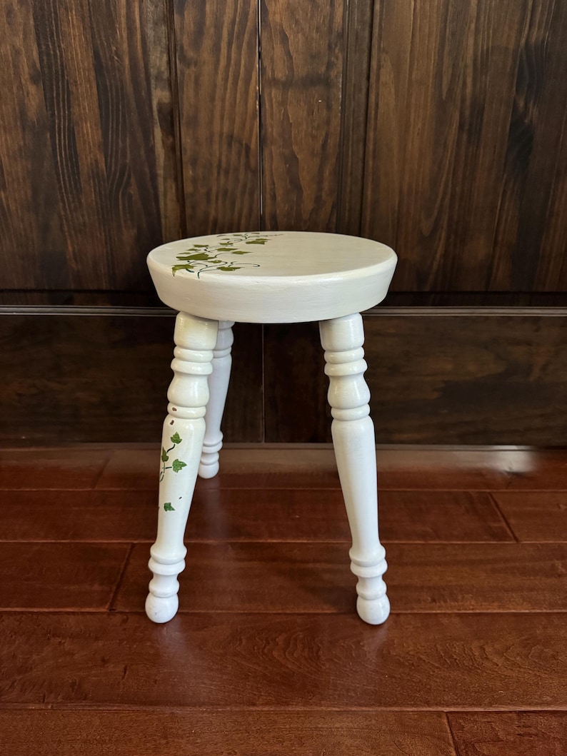 Hand-painted Vintage Wooden Stool Plant Stand – Farmhouse Decor Ivy ...