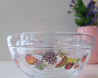 Vintage Glass Nesting Bowls: Fruit Design, Set of 6
