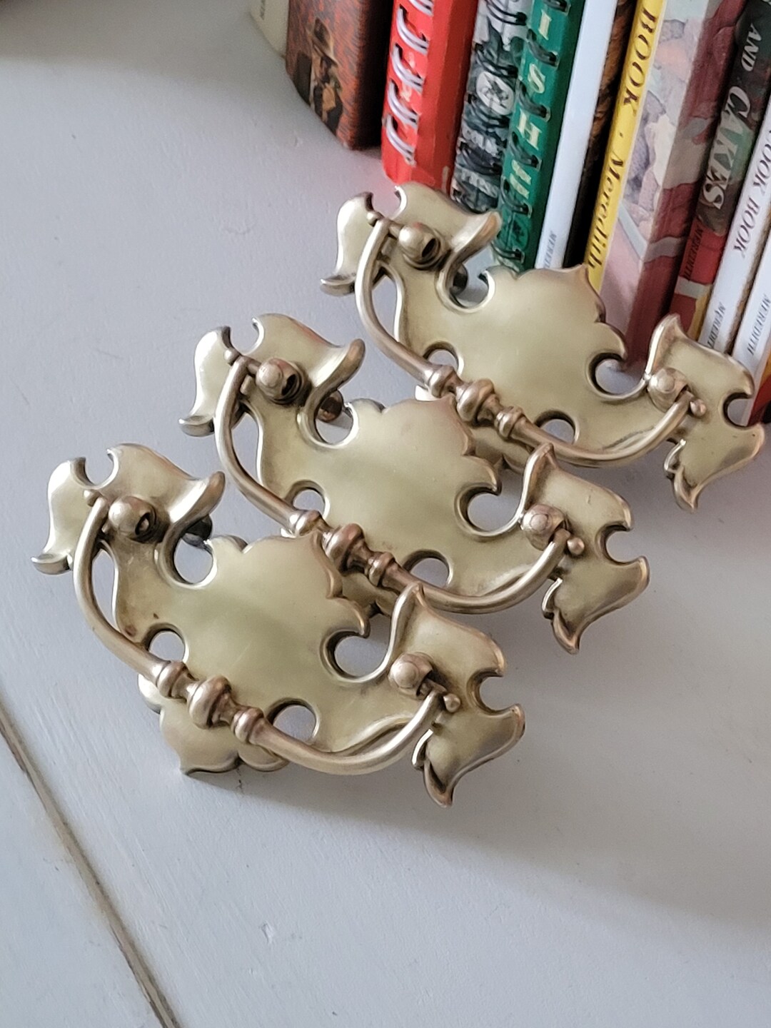 Vintage Brass Drawer Pull Set of 3 Antique Drawer Pulls Brass Drawer Pulls Furniture Supplies ...