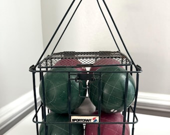 Vintage Bocce Ball Set Lawn Game with Metal Carrying Basket