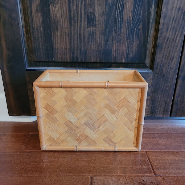 Vintage Bamboo Herringbone Magazine Rack - MCM Book Box