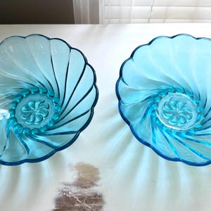 Vintage Hazel Atlas Blue Swirl Bowls: Set of 2 Glass Serving Bowls