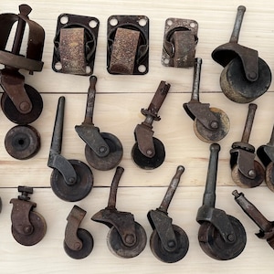 Antique Casters Antique Wooden Wheels Wooden Casters Furniture Restoration Wooden Wheels Bulk Lot Metal Casters Craft Supplies Steampunk