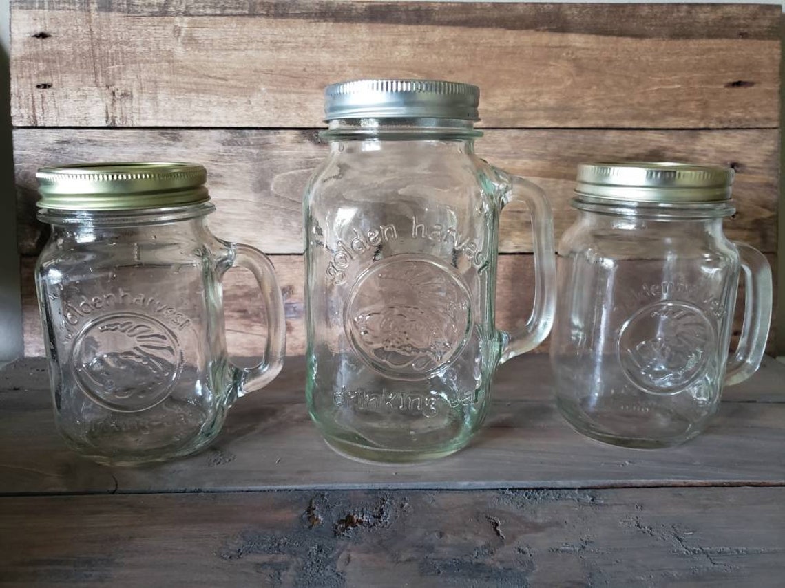 Golden Harvest Mason Drinking Jar Vintage Mason Jar Set of 3 Etsy