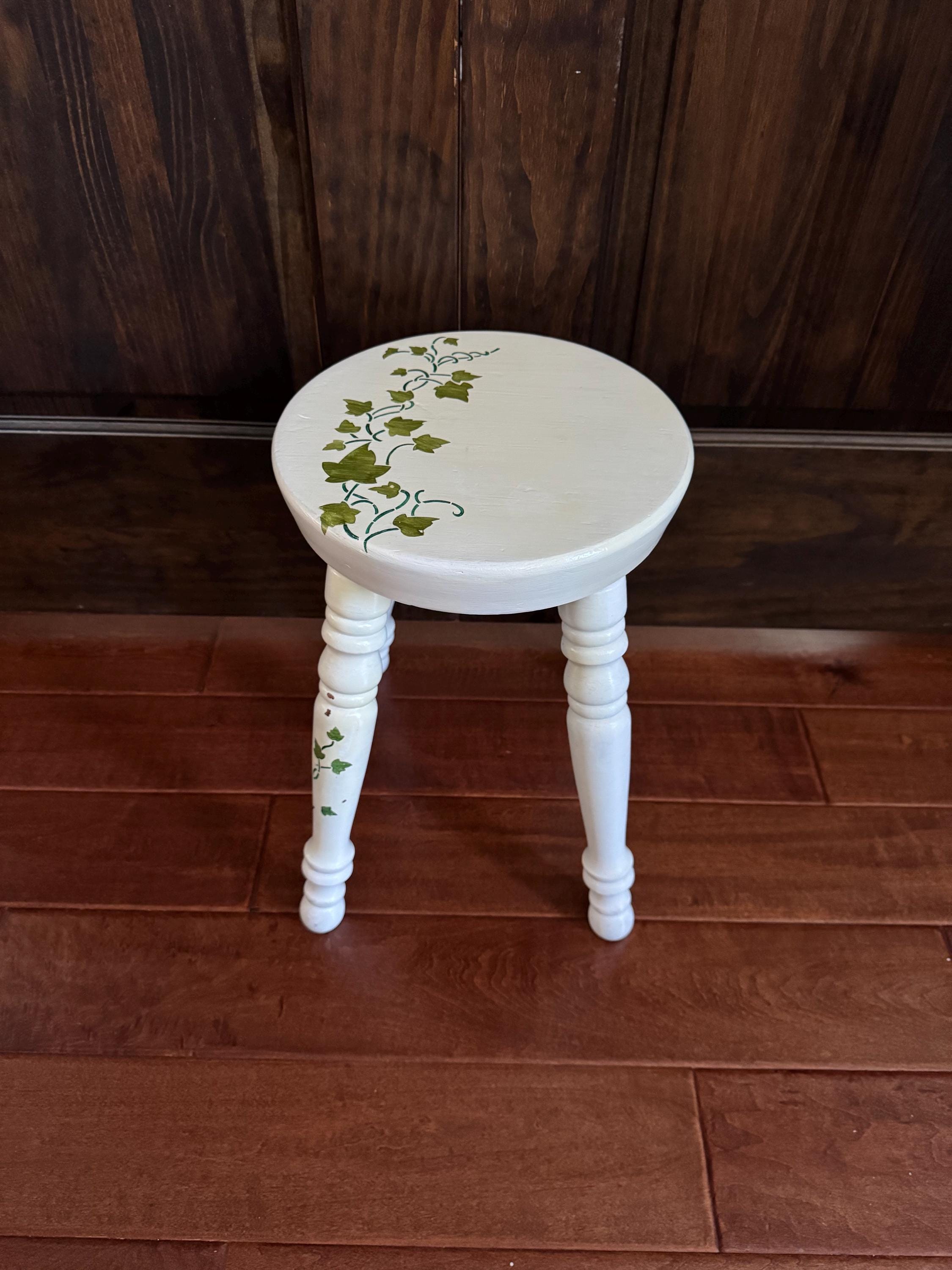 Hand-painted Vintage Wooden Stool Plant Stand – Farmhouse Decor Ivy ...
