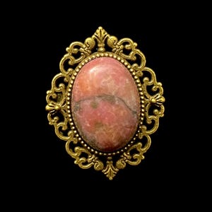 The Heart’s Bloom | Natural Rhodonite Ring | Adjustable Vintage Ring | Handmade Crystal Jewelry