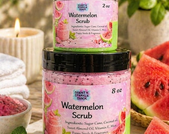 Watermelon scented Whipped Sugar and poppy seed Scrub great exfoliant and moisturizer for skin 2 size options fragrance