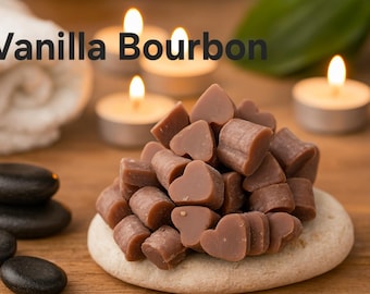Cera de soja 100 % vainilla Bourbon, se derrite con una fragancia duradera y un aroma intenso.