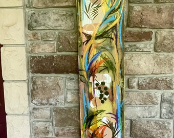 Birds of Brick-a-Dise  - tropical mixed media collage - birds of paradise  wood painted wall decor