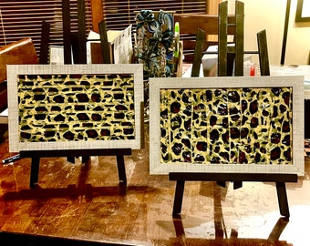 Dua Leopard - mixed media collage - leopard print adhesive painted wall decor