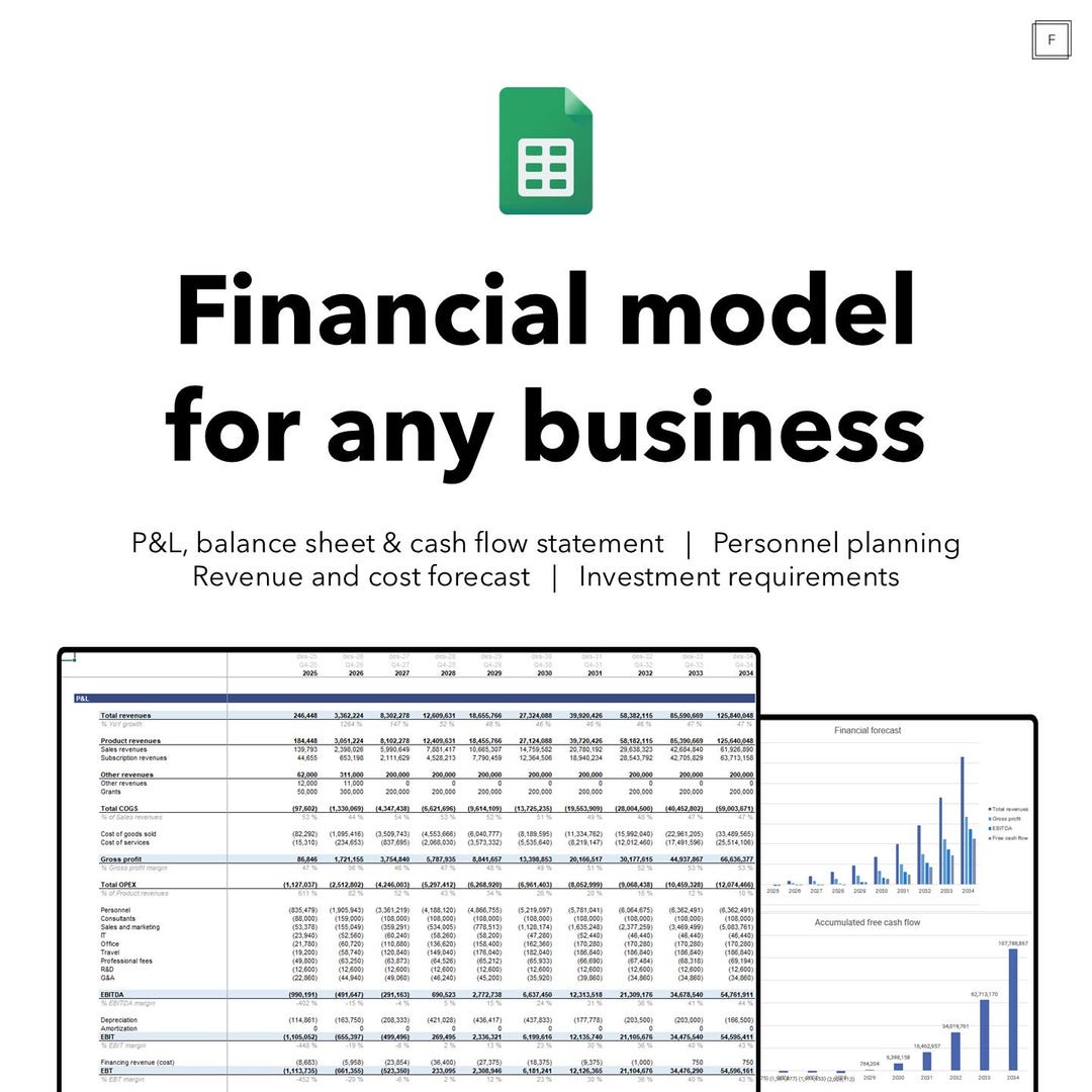 Full Financial Model for Any Business | Google Sheets Template - Etsy