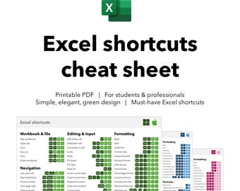 Excel shortcuts cheat sheet - Green layout printable office PDF for Windows & Mac users