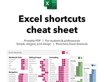 Aide-mémoire sur les raccourcis Excel - PDF imprimable avec mise en page rose pour les utilisateurs de Windows et de Mac