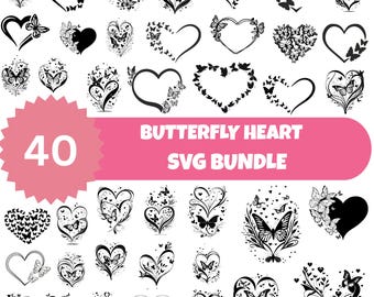 Paquete SVG de corazón de mariposa: diseños de amor (descarga digital)