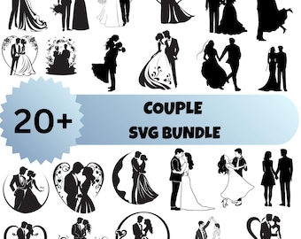 Hochzeitspaar SVG-Bundle: Herz Silhouette Cut Files (Digitaler Download)