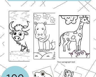 100 Animal Coloring Pages for Toddlers, Easy Activity (Digital Download)