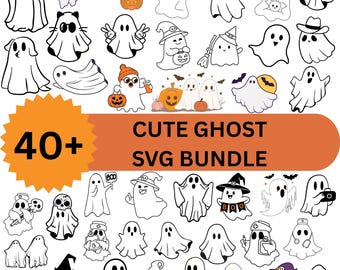 Cute Halloween Ghost SVG Bundle, Kawaii Clipart (Digital Download)