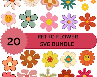 Retro Flower SVG Bundle: Daisy Clipart, Floral PNG (Digital File)