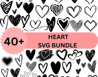 Heart SVG Bundle: Doodle Sketch Clipart, Love Cut Files (Digital Download)
