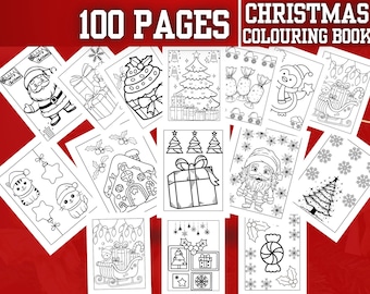 100 páginas navideñas para colorear para niños (descarga digital)