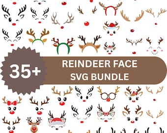 Cute Reindeer Faces SVG Bundle, Christmas Cricut Cut Files (Digital Download)