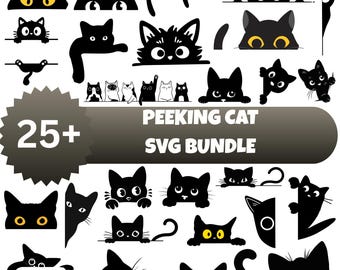 Spähende schwarze Katze SVG Bundle: Silhouette, Vektor, digitale Dateien (Instant Download)