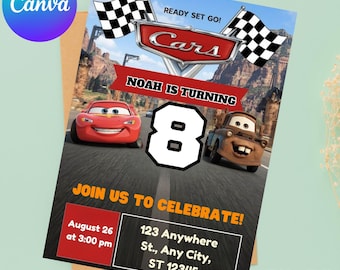 Lightning McQueen Birthday Invitation, Editable Canva Template (Digital Download)