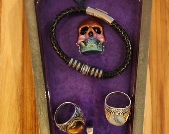 Coffin Trinket/Jewelry Resin Tray. Handmade. One of a kind. Large Purple & Green