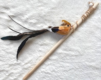 Handmade Feather Cat Wand Toy, Natural Wood & Jute