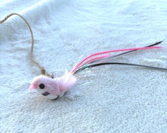 Juguete de varita para gato con plumas hecho a mano, mango de madera natural, cuerda de yute, juego interactivo